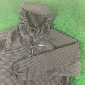 Eddie Bauer Womens Black Waffle Knit Full Zip Hooded Jacket XXL